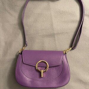 Italian Leather Purse or Handbag gold metallic crossbody TWO STRAPS